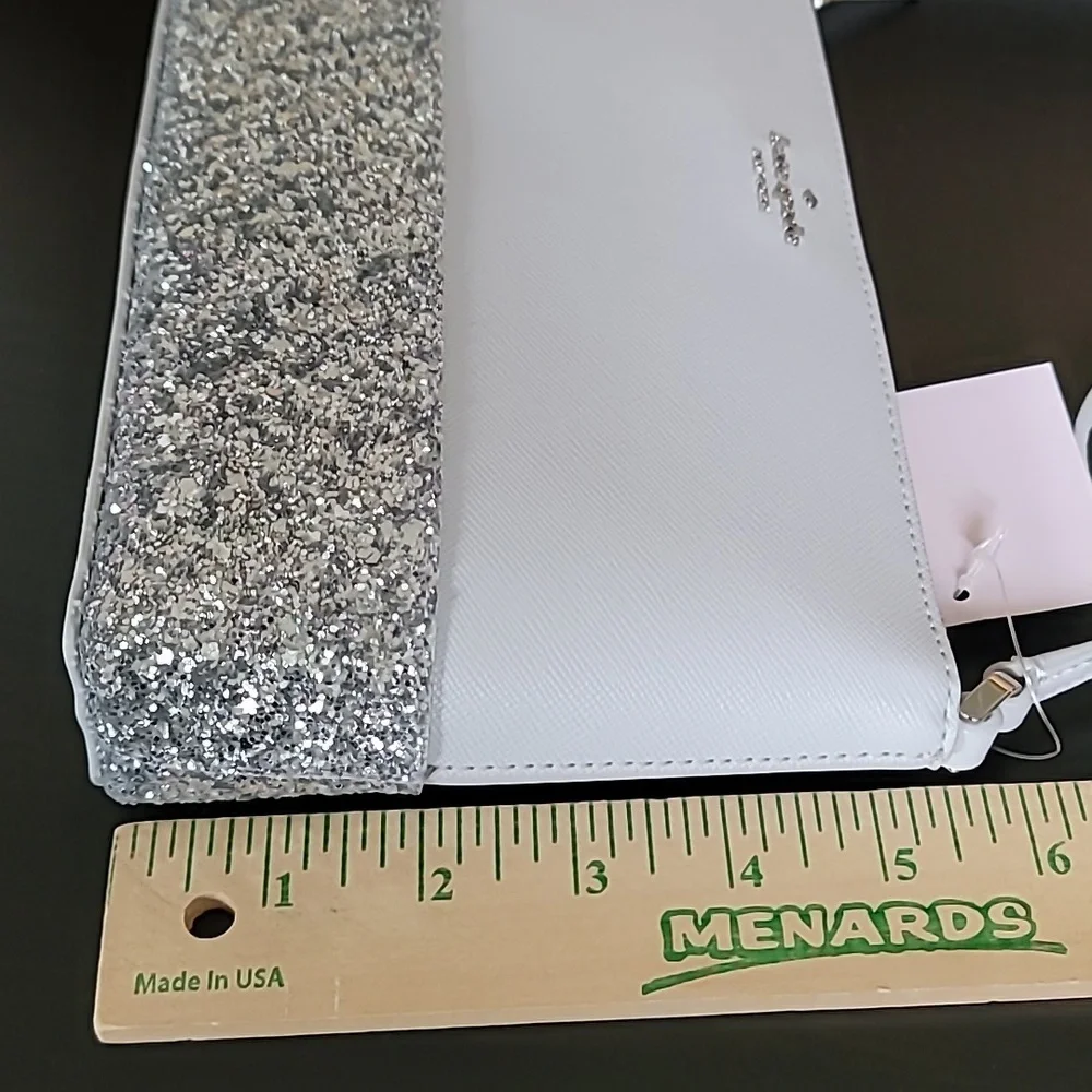 NWT Kate Spade Glitter Crossbody Flash Light Grey Silver